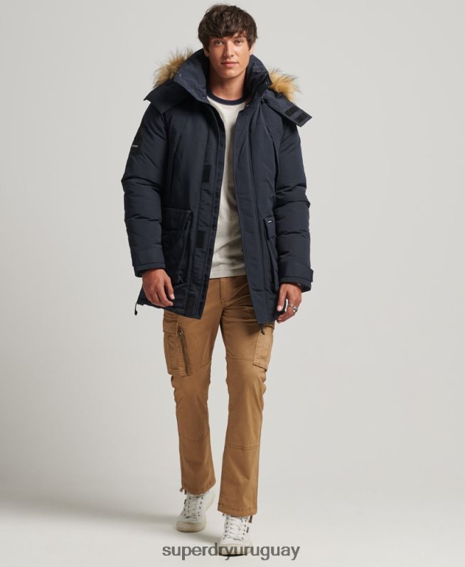 uy Superdry hombres chamarra parka Everest con capucha de piel sintética Armada DT2N8Z957 ropa