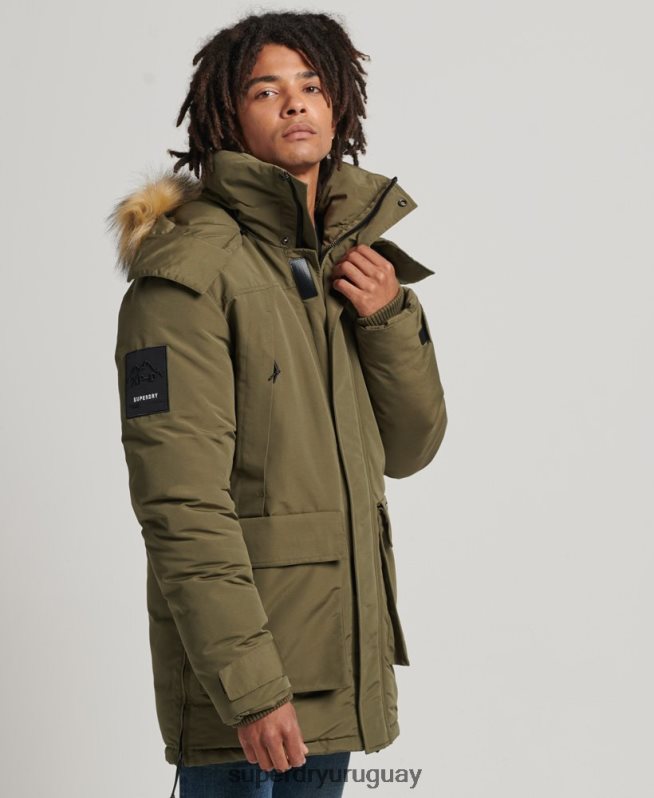 uy Superdry hombres chamarra parka Everest con capucha de piel sintética caqui DT2N8Z999 ropa