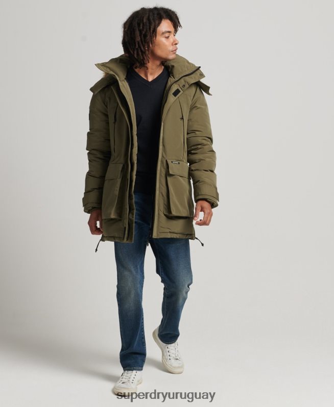 uy Superdry hombres chamarra parka Everest con capucha de piel sintética caqui DT2N8Z999 ropa