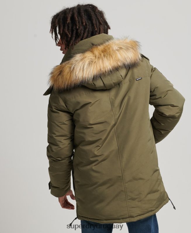 uy Superdry hombres chamarra parka Everest con capucha de piel sintética caqui DT2N8Z999 ropa