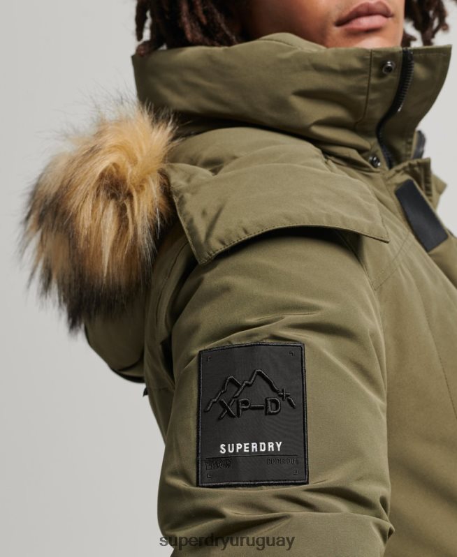 uy Superdry hombres chamarra parka Everest con capucha de piel sintética caqui DT2N8Z999 ropa