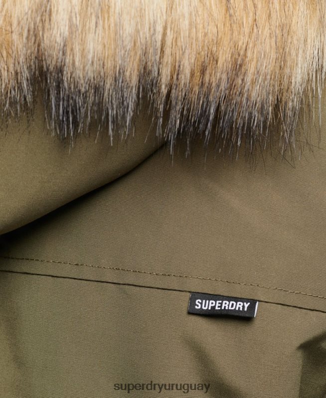uy Superdry hombres chamarra parka Everest con capucha de piel sintética caqui DT2N8Z999 ropa