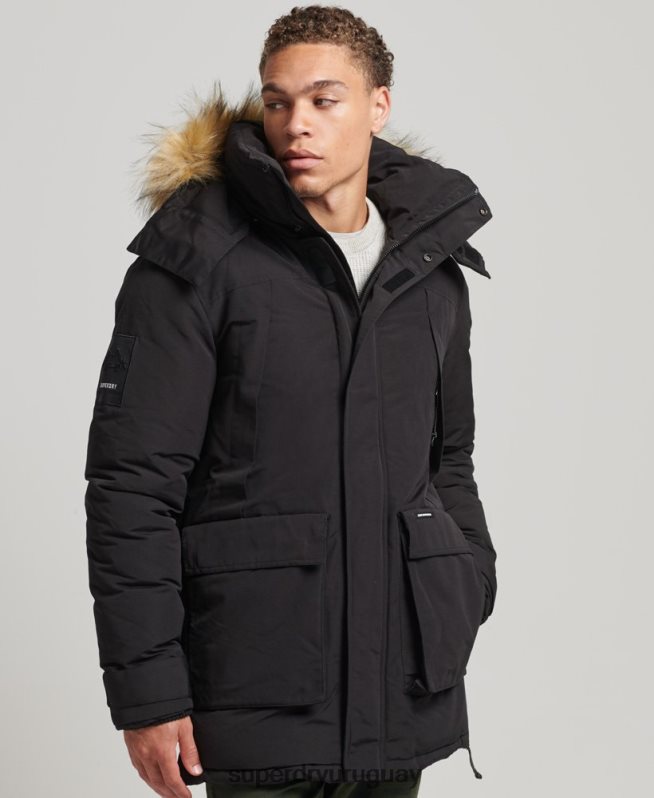 uy Superdry hombres chamarra parka Everest con capucha de piel sintética negro DT2N8Z4613 ropa