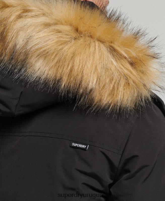 uy Superdry hombres chamarra parka Everest con capucha de piel sintética negro DT2N8Z4613 ropa