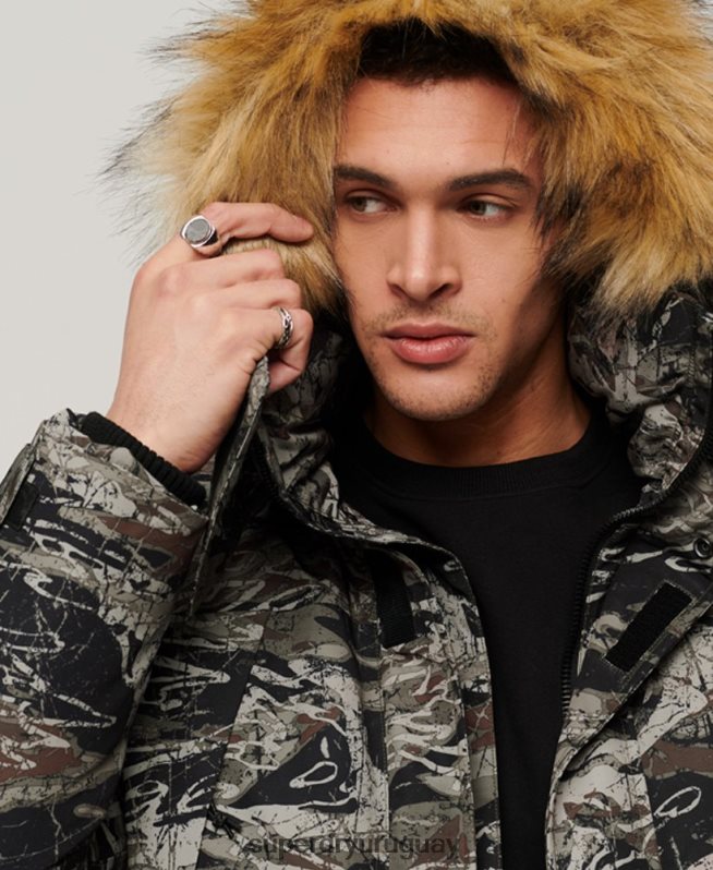 uy Superdry hombres chamarra parka Everest con capucha de piel sintética verde DT2N8Z4547 ropa