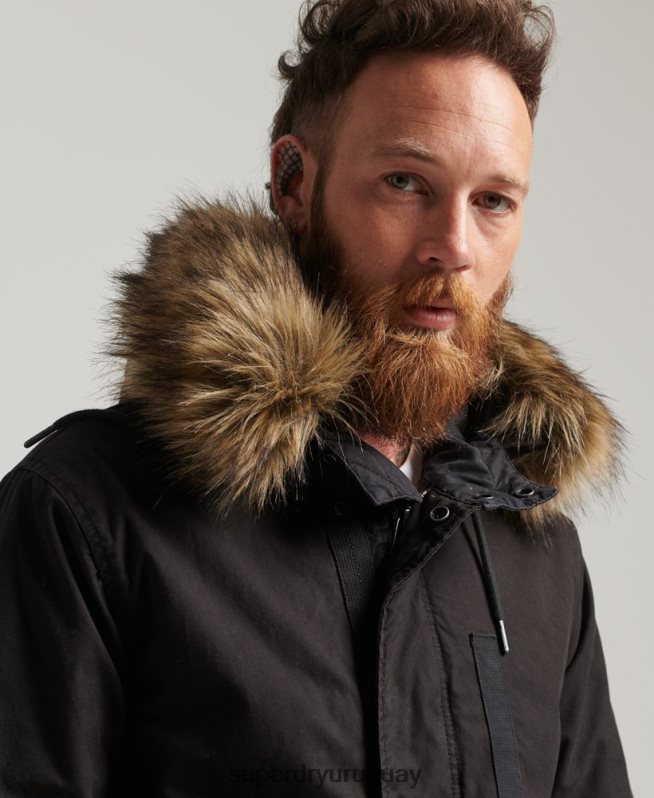 uy Superdry hombres chamarra parka militar de piel sintética gris oscuro DT2N8Z4490 ropa