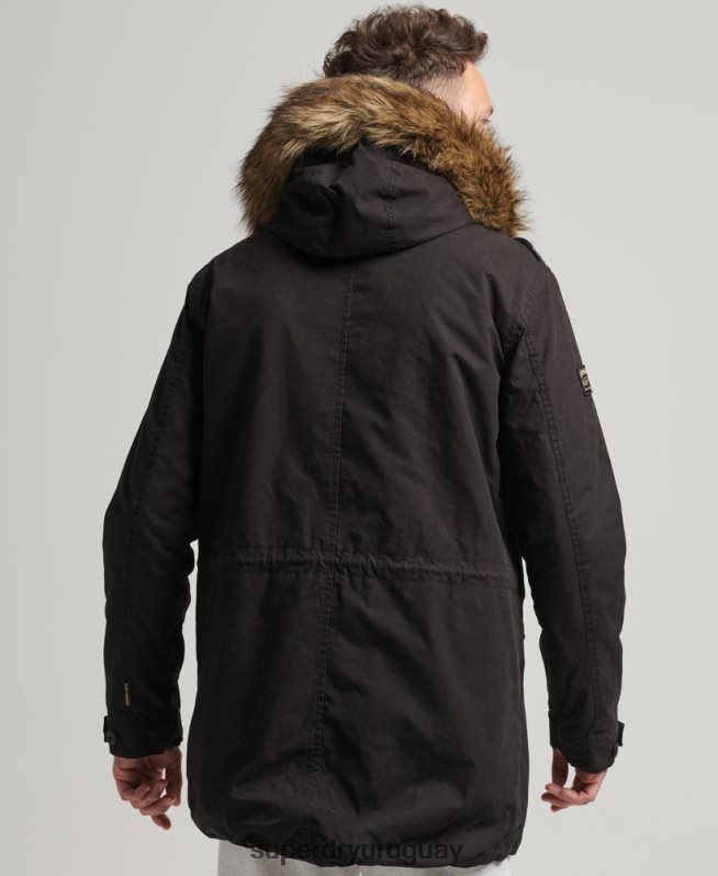 uy Superdry hombres chamarra parka militar de piel sintética gris oscuro DT2N8Z4490 ropa