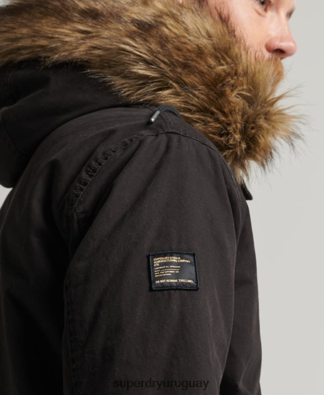 uy Superdry hombres chamarra parka militar de piel sintética gris oscuro DT2N8Z4490 ropa