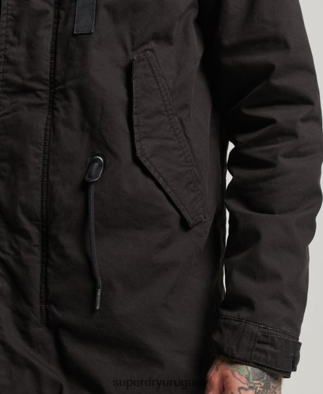 uy Superdry hombres chamarra parka militar de piel sintética gris oscuro DT2N8Z4490 ropa