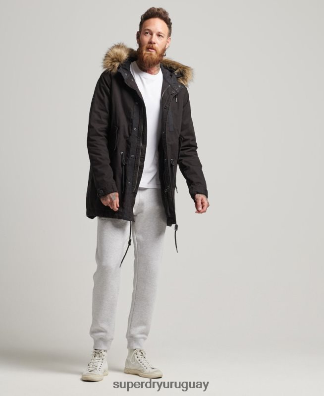 uy Superdry hombres chamarra parka militar de piel sintética gris oscuro DT2N8Z4490 ropa