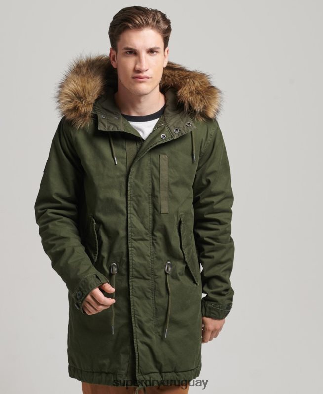 uy Superdry hombres chamarra parka militar de piel sintética verde DT2N8Z4457 ropa