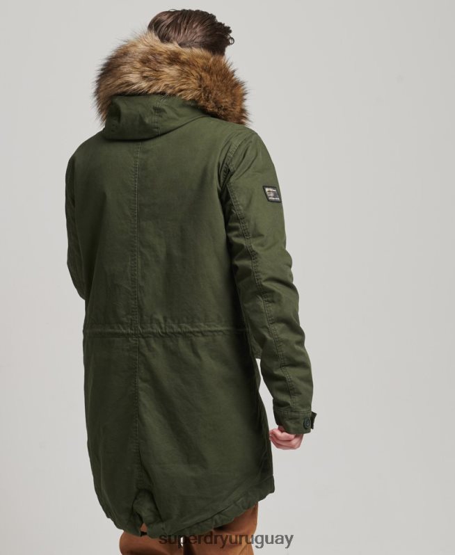uy Superdry hombres chamarra parka militar de piel sintética verde DT2N8Z4457 ropa