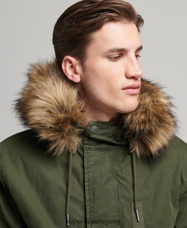 uy Superdry hombres chamarra parka militar de piel sintética verde DT2N8Z4457 ropa