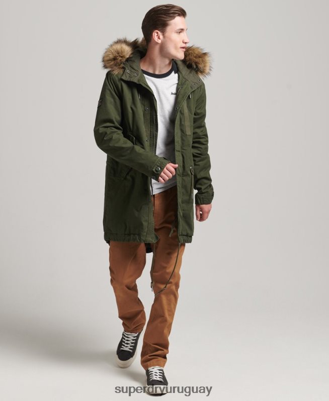 uy Superdry hombres chamarra parka militar de piel sintética verde DT2N8Z4457 ropa