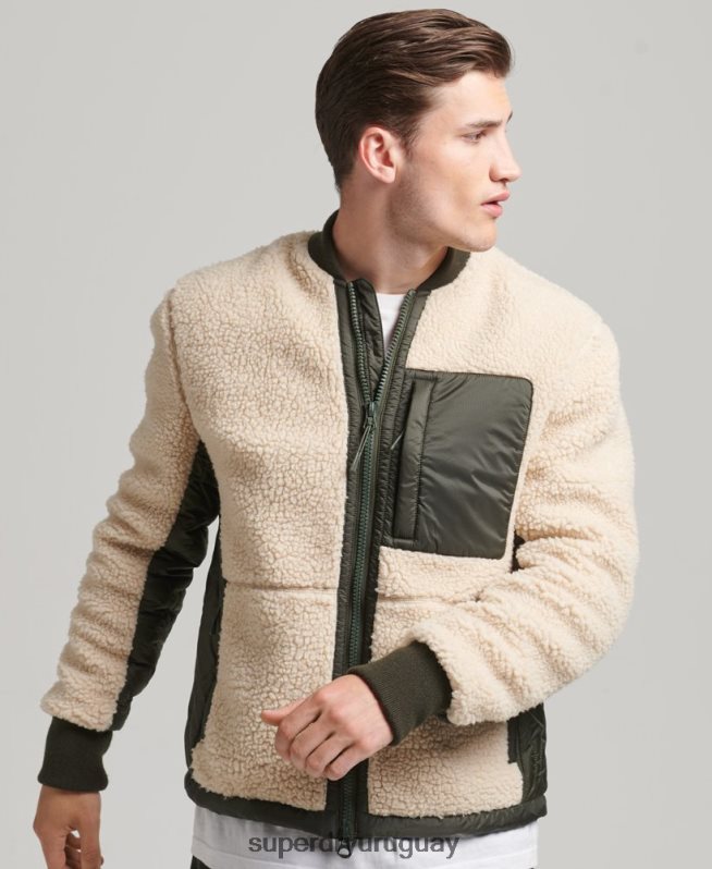 uy Superdry hombres chamarra sherpa con cremallera crema DT2N8Z4453 ropa