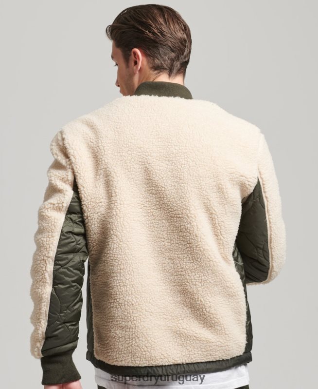 uy Superdry hombres chamarra sherpa con cremallera crema DT2N8Z4453 ropa