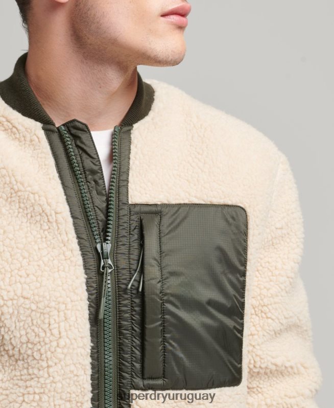 uy Superdry hombres chamarra sherpa con cremallera crema DT2N8Z4453 ropa