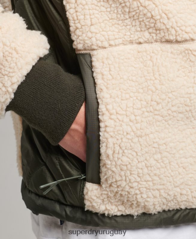 uy Superdry hombres chamarra sherpa con cremallera crema DT2N8Z4453 ropa