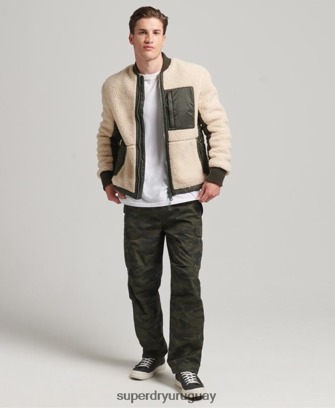 uy Superdry hombres chamarra sherpa con cremallera crema DT2N8Z4453 ropa