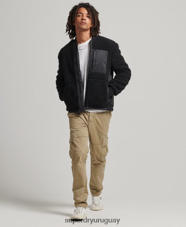 uy Superdry hombres chamarra sherpa con cremallera gris oscuro DT2N8Z4692 ropa