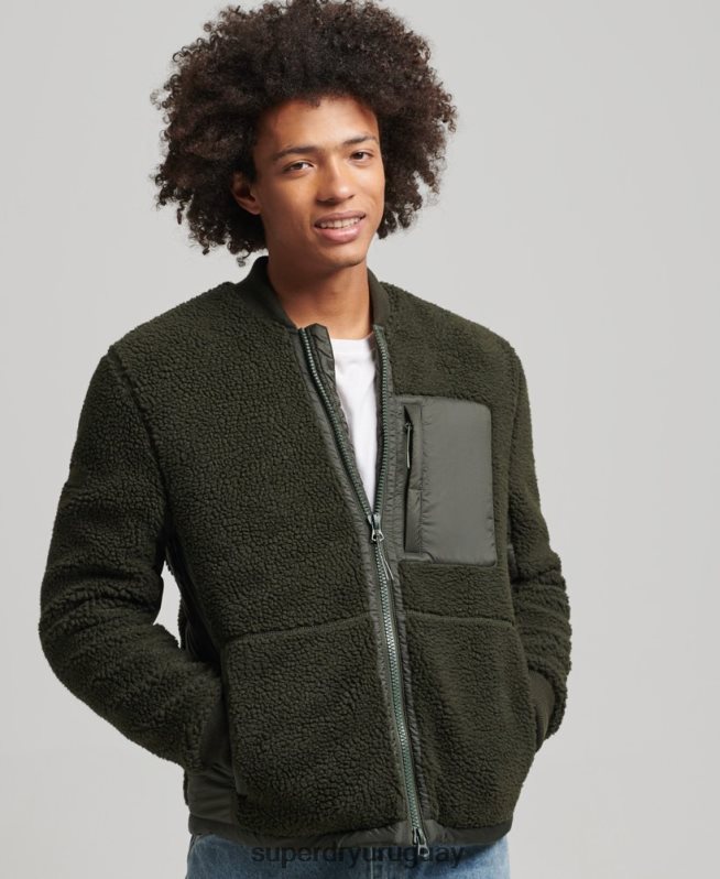 uy Superdry hombres chamarra sherpa con cremallera verde DT2N8Z4458 ropa