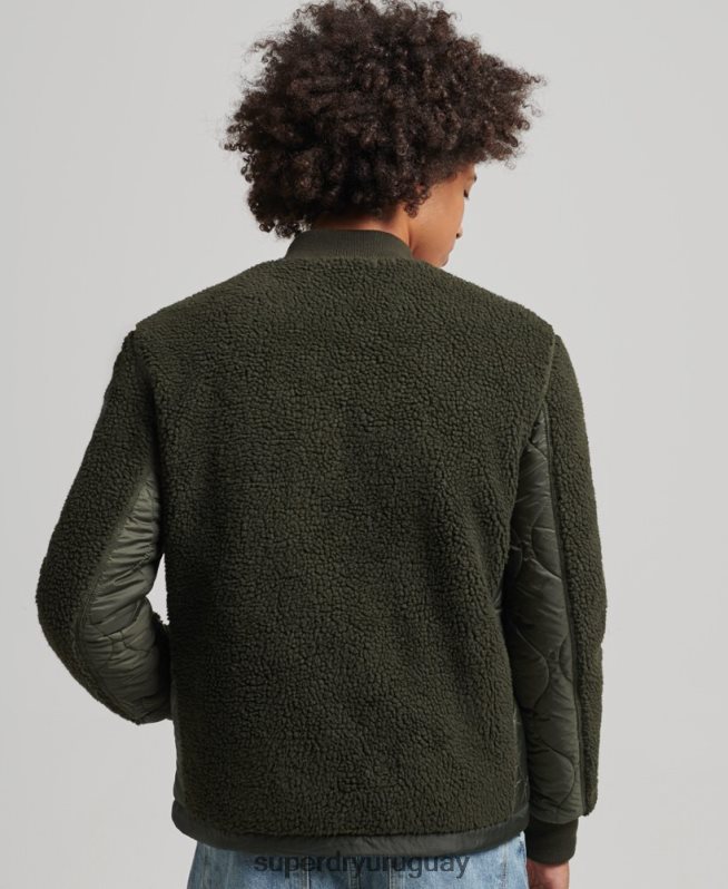 uy Superdry hombres chamarra sherpa con cremallera verde DT2N8Z4458 ropa