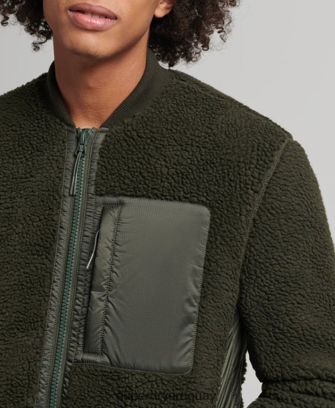 uy Superdry hombres chamarra sherpa con cremallera verde DT2N8Z4458 ropa