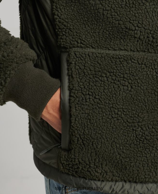 uy Superdry hombres chamarra sherpa con cremallera verde DT2N8Z4458 ropa