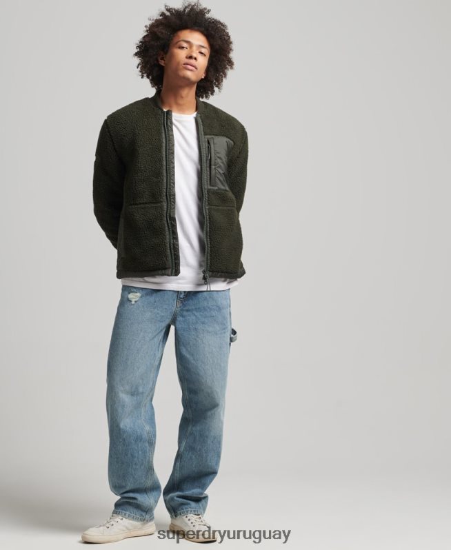 uy Superdry hombres chamarra sherpa con cremallera verde DT2N8Z4458 ropa