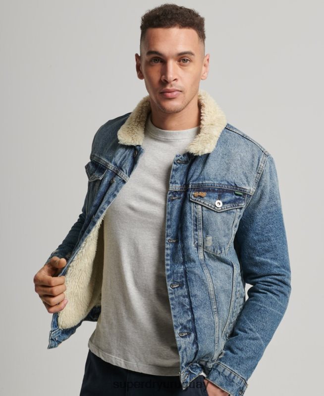 uy Superdry hombres chamarra sherpa de mezclilla azul DT2N8Z4437 ropa