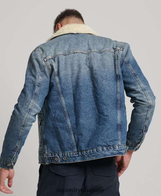 uy Superdry hombres chamarra sherpa de mezclilla azul DT2N8Z4437 ropa