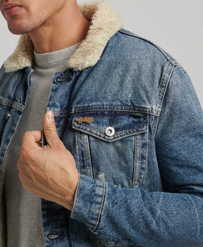 uy Superdry hombres chamarra sherpa de mezclilla azul DT2N8Z4437 ropa