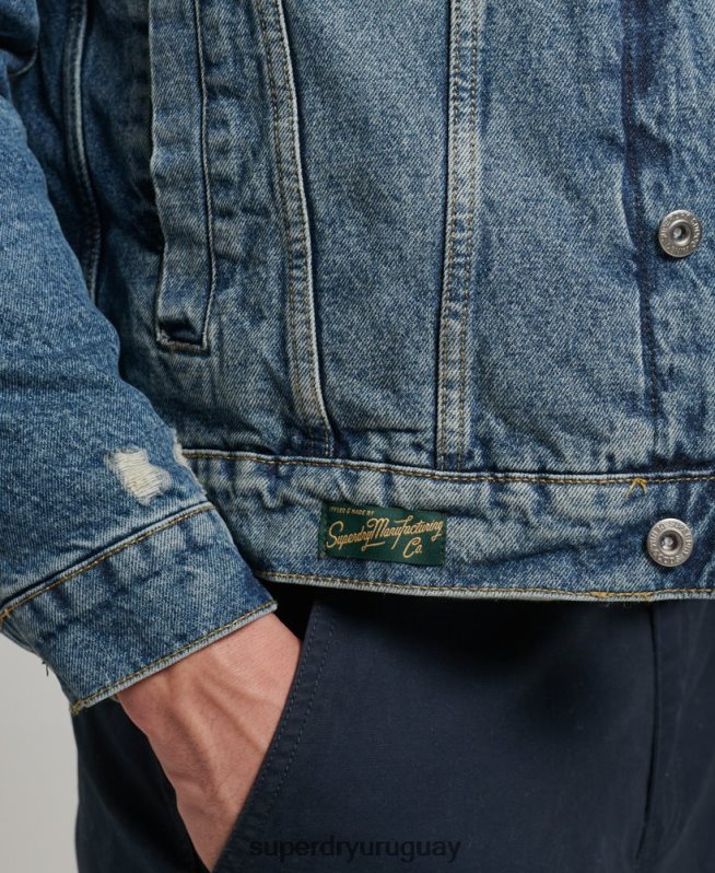 uy Superdry hombres chamarra sherpa de mezclilla azul DT2N8Z4437 ropa