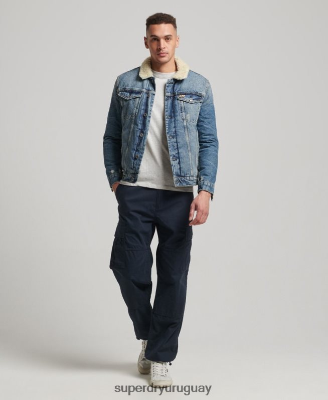 uy Superdry hombres chamarra sherpa de mezclilla azul DT2N8Z4437 ropa
