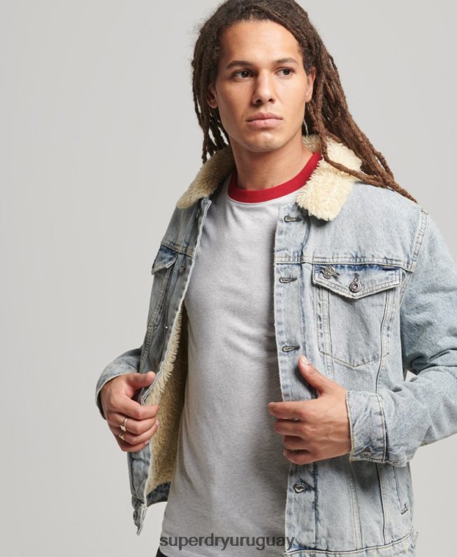 uy Superdry hombres chamarra sherpa de mezclilla azul DT2N8Z4442 ropa