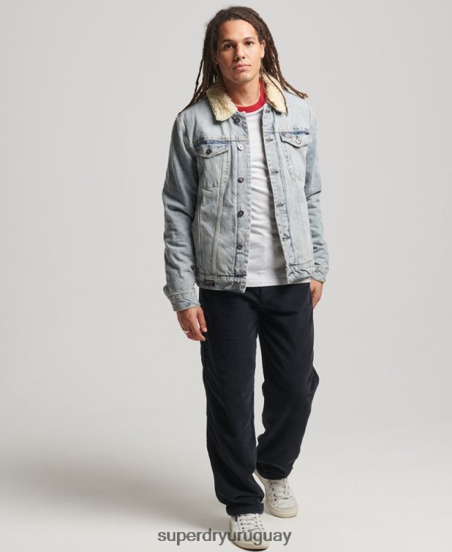 uy Superdry hombres chamarra sherpa de mezclilla azul DT2N8Z4442 ropa
