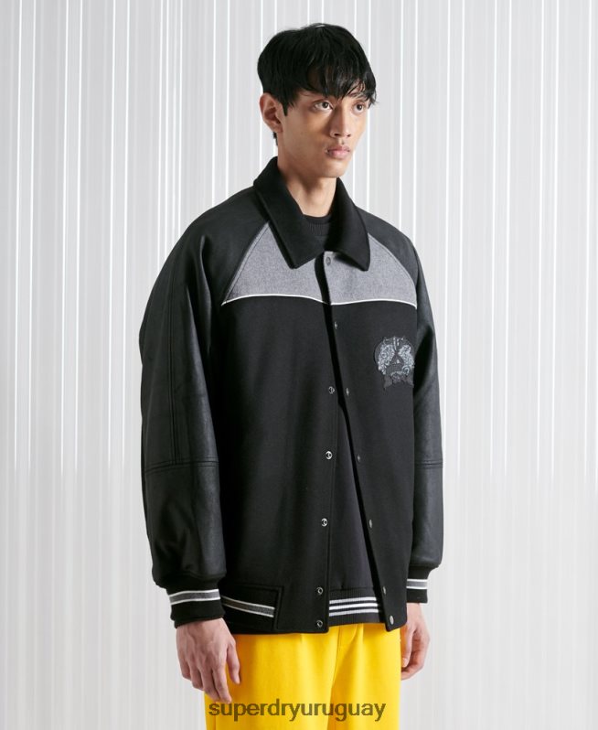 uy Superdry hombres chamarra universitaria deportiva sdx de edición limitada negro DT2N8Z4519 ropa