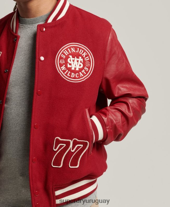 uy Superdry hombres chamarra vintage con parche del equipo universitario rojo DT2N8Z4582 ropa