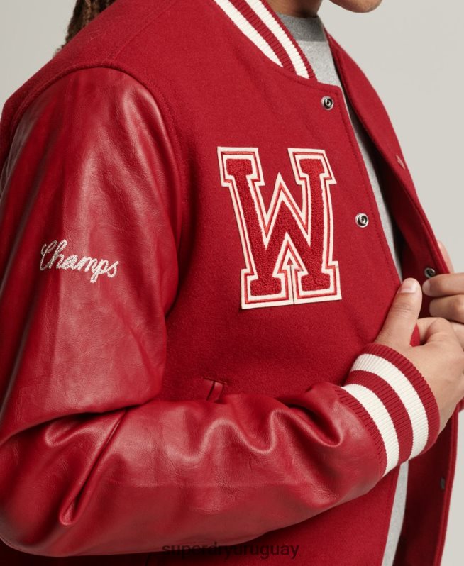 uy Superdry hombres chamarra vintage con parche del equipo universitario rojo DT2N8Z4582 ropa