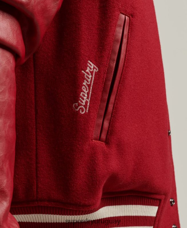 uy Superdry hombres chamarra vintage con parche del equipo universitario rojo DT2N8Z4582 ropa