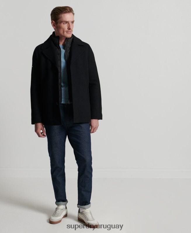 uy Superdry hombres chaqueta acolchada corta studios negro DT2N8Z1145 ropa