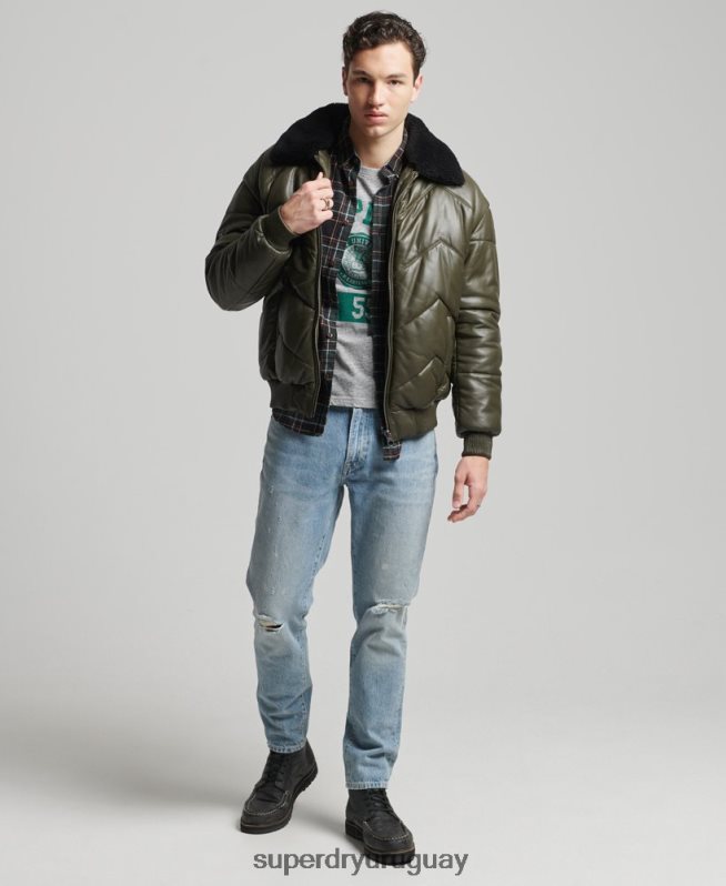uy Superdry hombres chaqueta acolchada de cuero Heritage verde DT2N8Z4666 ropa