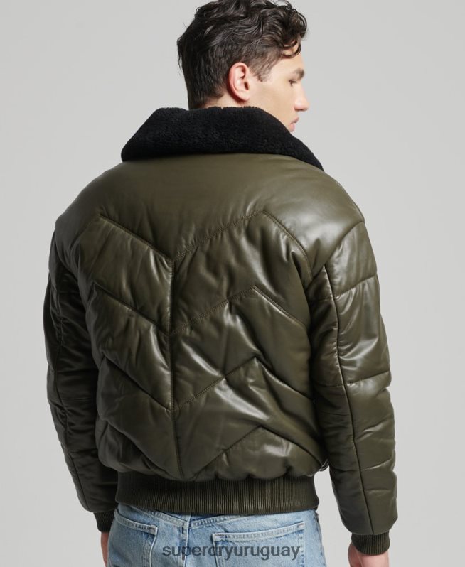 uy Superdry hombres chaqueta acolchada de cuero Heritage verde DT2N8Z4666 ropa