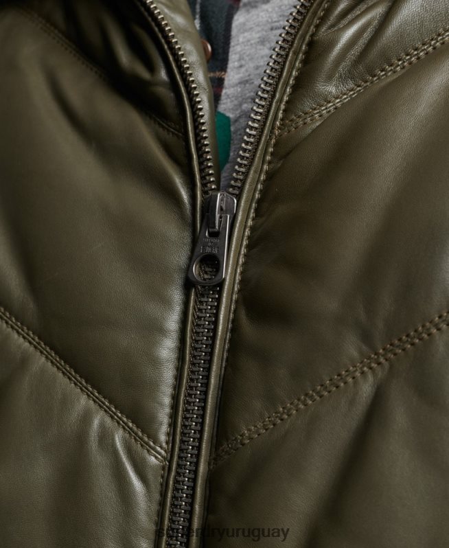 uy Superdry hombres chaqueta acolchada de cuero Heritage verde DT2N8Z4666 ropa