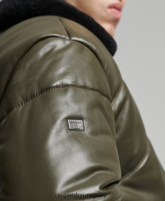uy Superdry hombres chaqueta acolchada de cuero Heritage verde DT2N8Z4666 ropa