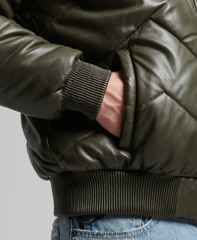 uy Superdry hombres chaqueta acolchada de cuero Heritage verde DT2N8Z4666 ropa