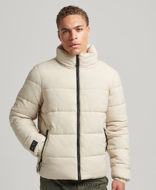 uy Superdry hombres chaqueta acolchada deportiva sin capucha beige DT2N8Z996 ropa