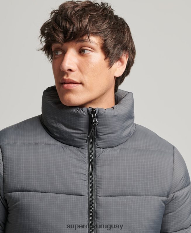uy Superdry hombres chaqueta acolchada deportiva sin capucha gris DT2N8Z1022 ropa