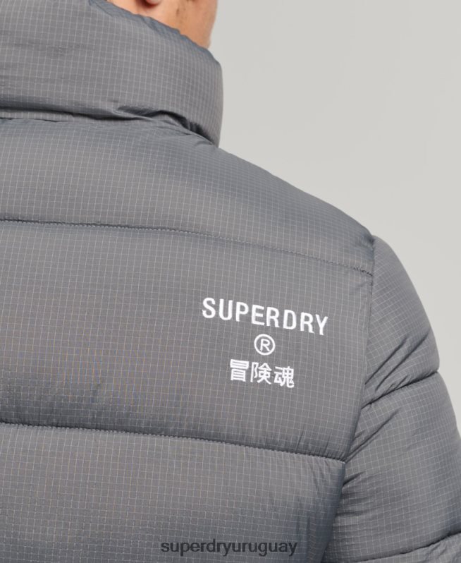 uy Superdry hombres chaqueta acolchada deportiva sin capucha gris DT2N8Z1022 ropa