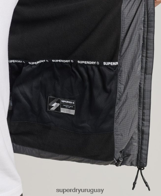 uy Superdry hombres chaqueta acolchada deportiva sin capucha gris DT2N8Z1022 ropa